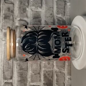 MOMSTER New handmade UVDTF Glass Cup, Bamboo Lid & Straw 16 oz‎